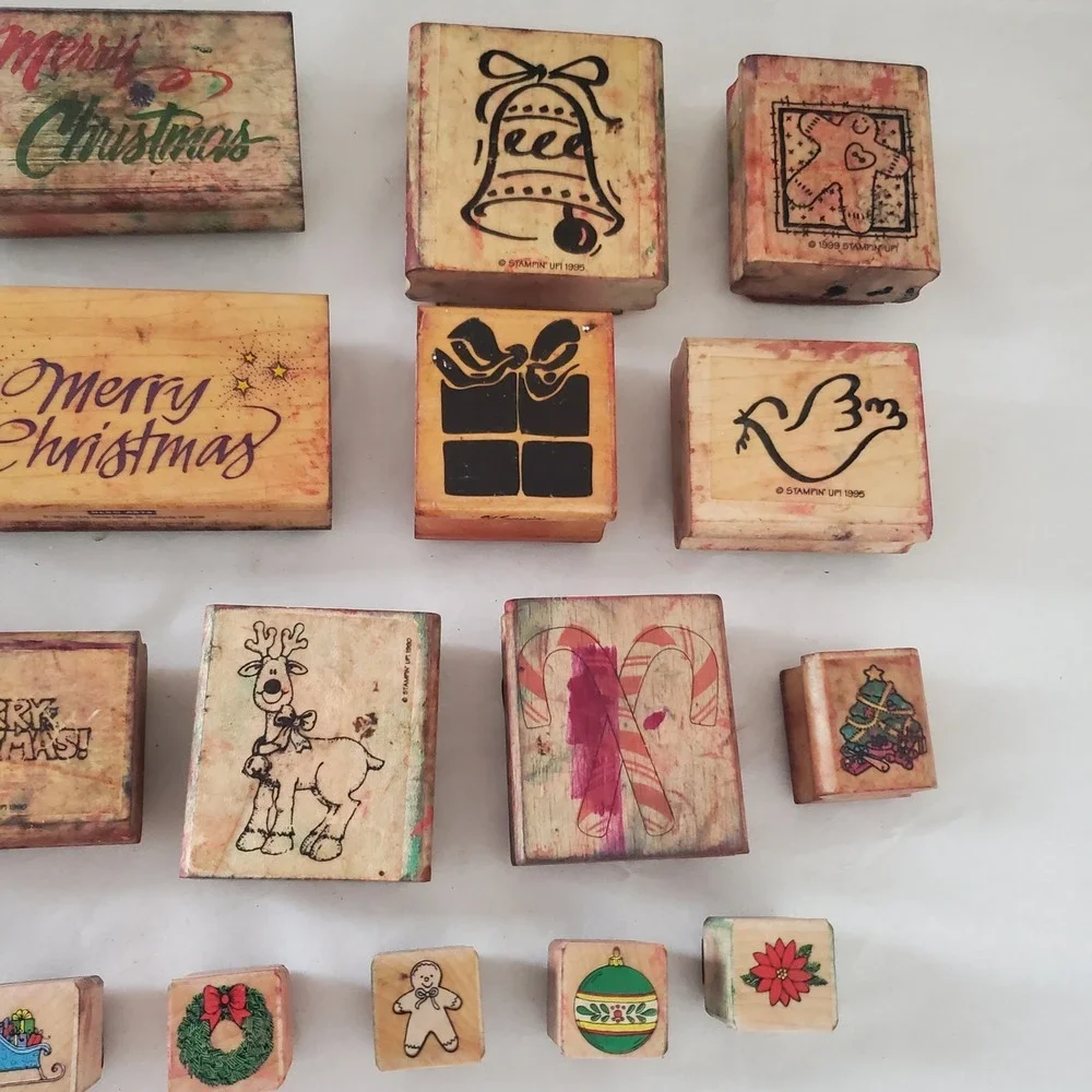 Vintage Christmas Rubber Stamp Lot Stampin Up Hero Arts Holiday Crafting 19pc